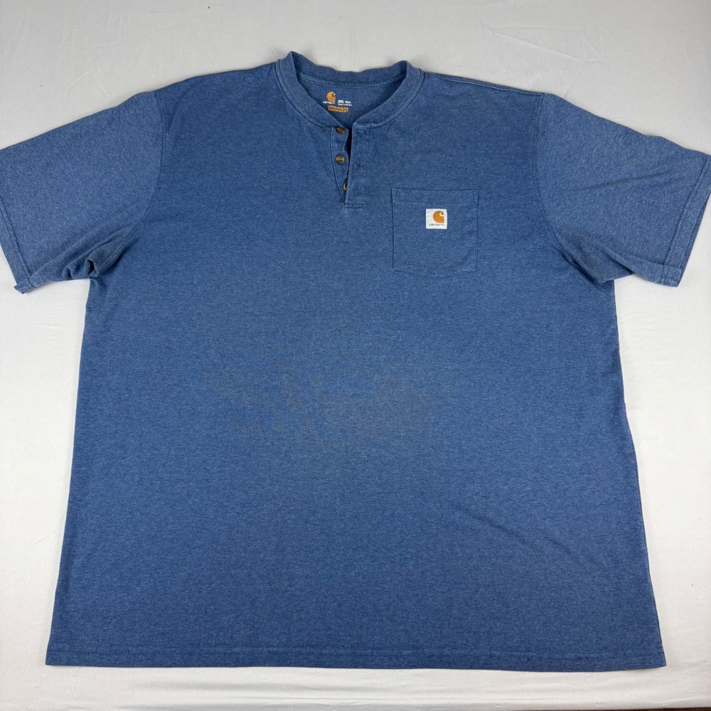 Carhartt Mens 3XL Tall Blue Short Sleeve‎ Henley Pocket T Shirt Original Fit